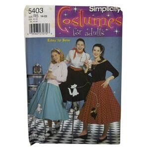 Simplicity Sewing Pattern #5403 Poodle Skirts Costume Size‎ R5 14-22 Un-cut 2003